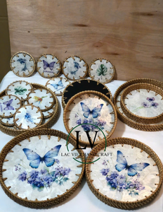 Bandeja Redonda de Ratán Tejida a Mano con Diseño de Madreperla, Bandeja Decorativa para Servir en el Hogar, la Cocina y la Mesa, de Vietnam - Product Image 5