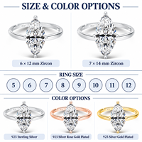 Bague de fiançailles en argent sterling 925 avec zircon/moissanite taille marquise 6x12mm/7x14mm, quatre griffes, logo personnalisé, vente en gros
