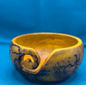 Handcrafted Wooden Yarn Bowl Knitting Crochet Supplies with Swirl Cutout Portable Yarn Holder <b>Knitters</b> <b>Gift</b> Yellow - Product Image 1