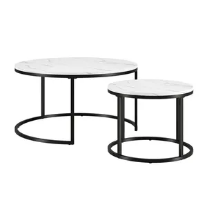 Mesa de centro anidada moderna y duradera para el hogar, parte superior de fregona sólida en blanco y negro con diseño Simple inteligente para sala de estar - Product Image 1