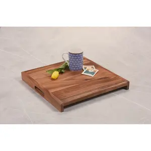Plateau de service en bois Rectangle en bois avec poignées Plateau décoratif pour petit déjeuner déjeuner dîner - Product Image 2