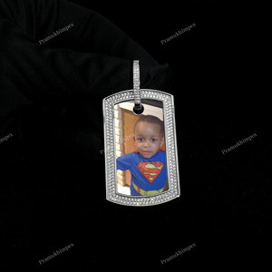 À la mode carré mémoire Photo plaqué or VVS Moissanite 2 rangées griffe réglage glacé Hip Hop fête pendentif bijoux - Product Image 2