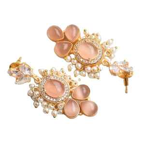 Vente en gros de boucles d'oreilles faites à la main en zircon et cristal-bijoux de mode de mariée ethnique pour les détaillants et les distributeurs - Product Image 6