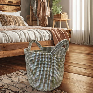 ตะกร้าสานจากหญ้าทะเลทรงกลม หรูหรา เป็นมิตรกับสิ่งแวดล้อม ใช้ได้หลากหลาย ขนาด M - Product Image 5