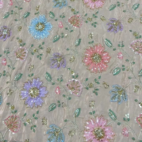 Tissu de broderie en georgette de renard de qualité supérieure, orné de perles, fait main, pour robes de luxe et saris de mariage
