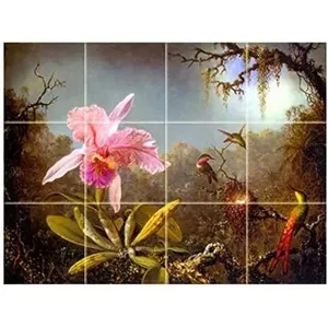 Orquídea Colibríes Mármol Cerámica Cocina Baño Ducha Backsplash Azulejo Mural Murales de pared - Product Image 1