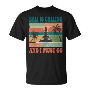 Bali m'appelle et je dois y aller T-shirt vintage design voyage unisexe noir col rond manches courtes adulte - Product Image 1