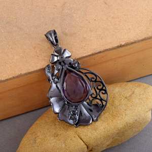 สร้อยคออเมทิสต์สีม่วงลูกแพร์สำหรับผู้หญิงจี้เงินสเตอร์ลิง925สีดำโรเดียมชุบทองของขวัญวันเกิด - Product Image 3