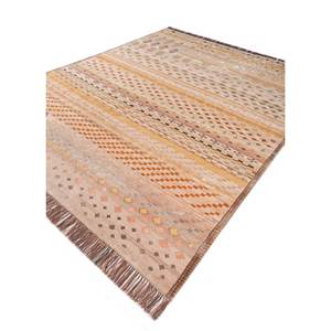 Alfombra Manchaha de Lana y Seda de Bambú con Patrón Geométrico Rojo y Naranja, Anudada a Mano, para Decoración de Sala de Estar - Lev-776 - Product Image 2