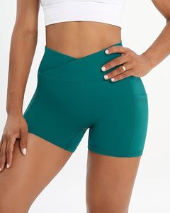 Top 2025 Yoga Shorts pour femmes taille croisée Active Gym 100% Polyester extensible Yoga avec poches latérales - Product Image 2