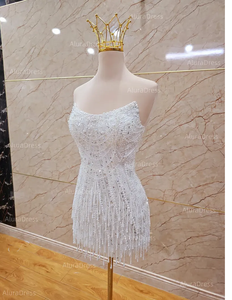 Cuello corazón Lentejuelas Con cuentas Vaina Midi Longitud Poly Malla Tela Sin mangas Patrón Cristal Casual Cóctel Formal Elegante Bola - Product Image 3