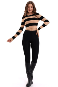 Suéter corto de punto a rayas de uso diario para mujer Suéter de cuello alto cálido corto elegante y cómodo Servicio ODM OEM de manga larga - Product Image 4