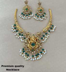 Premium Quality South Indian Necklace Set Perfect For Festive Occasions Temple Jewelry CZ Necklace With <b>Beautiful</b> <b>Earrings</b> - Product Image 1