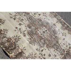 Tapis Turc Vintage Beige-Marron 6.1X8.9 pieds Laine Tissage Plat avec Motif Patchwork pour Décorations de Salon Utilisation Couloir - Product Image 5
