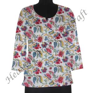 Algodón mano bloque impreso Kurti túnica/ropa étnica/India y Pakistán ropa algodón bloque impreso Sanganeri Sexy Kurti - Product Image 5