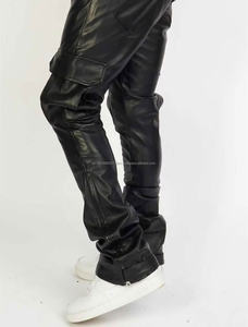 Pantalones de hombre nuevos de piel sintética con corte acampanado y estilo hip hop para motocicleta, de cintura media, informales - Product Image 5