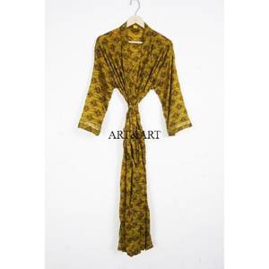 Kimono Elegante Estilo Occidental, Bata Envolvente con Patrones Étnicos Vibrantes, Cinturón, Largo, Decoración de Encaje, 100% Seda, Suave, Casual, Semi-Formal - Product Image 6