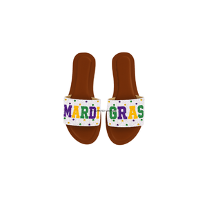 Handcrafted Eco-friendly Mardi Gras Theme Beaded Slide Sandals Women Leather Outsole Customizable Colors Sizes Festive Designs - Product Image 3