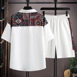 Conjunto de camisa de manga corta con botones y pantalones cortos estampados esenciales de verano para HOMBRES, novedad de dos piezas al por mayor - Product Image 5