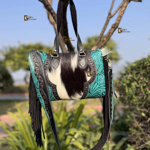 Sac fourre-tout en cuir de vachette occidental, cuir sculpté à la main, franges en cuir, sac à main élégant, sacs en cuir pour femmes, multi-usages - Product Image 1