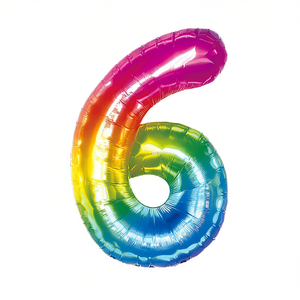 Ballon d'anniversaire multicolore numéro 6 de 100 cm pour décoration de fête - Product Image 2