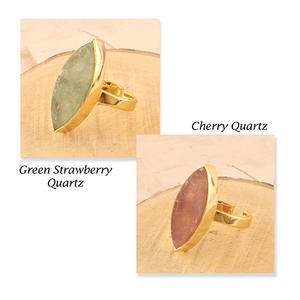 Bague empilable réglable en quartz fraise vert naturel au design simple et élégant bague en laiton plaqué or 18 carats en forme de marquise - Product Image 6