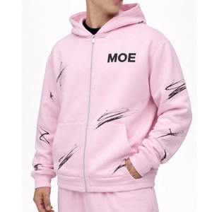 Sudadera con capucha y cremallera de mezcla de algodón grueso para hombre, 420 GSM, forro polar, corte holgado, estilo urbano con estampado personalizado, suministro OEM - Product Image 1