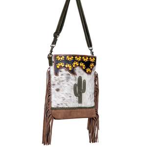 Sac à bandoulière en cuir de vachette véritable et toile, fait main, style western, pour femme, avec fermeture éclair, vintage bohème, qualité supérieure, vente chaude - Product Image 2