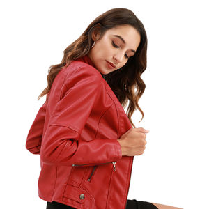 Chaqueta de invierno de cuero genuino para mujer, piel de cordero Real, estilo motorista corto, prendas de vestir exteriores, logotipo personalizado, venta al por mayor de fábrica - Product Image 4