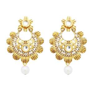 "ไข่มุก kundan ชั้นดีและหินออสเตรียห้อย Earrings-2900204B" - Product Image 1