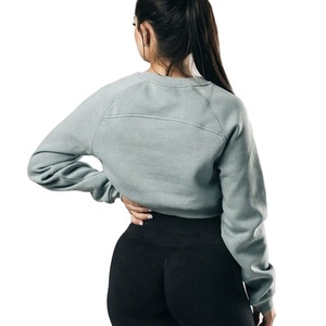 Four-Way Stretch Mujeres Active Wear Fleece Crop Hoodie Factory Chin - Product Image 2