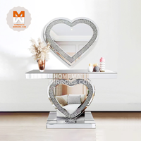 Console en verre cristal en forme de cœur avec miroir, offre spéciale et prix compétitif