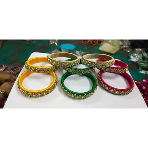 Conjunto de brazaletes indios de hilo de seda para mujeres y niñas, pulseras de ropa de fiesta de boda, pulseras indias, venta al por mayor