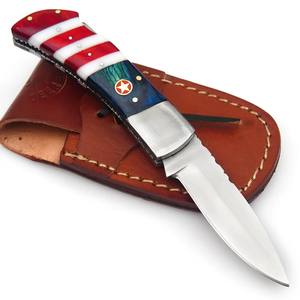 Couteau pliant en acier damas en acier inoxydable, manche en bois avec drapeau du Texas, pour la poche, EDC, la chasse, le camping, support ODM OEM - Product Image 1