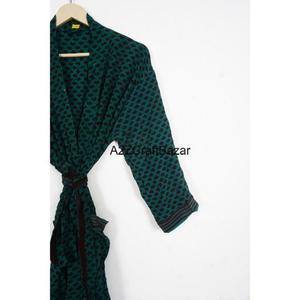 Indian Vintage Patchwork Silk <b>Robe</b> Elegant Summer Beach Bridal Maternity Sari <b>Kimono</b> <b>Long</b> Sleeve V Neck Drawstring Front Style - Product Image 3
