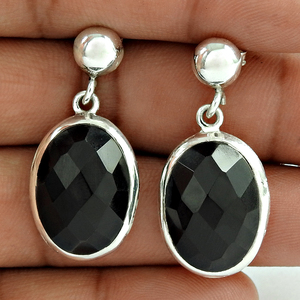 Pendientes colgantes de forma ovalada de Plata de Ley 925 con piedras preciosas de ónix negro Natural para mujer y niña, joyería hecha a mano, precio directo de fábrica - Product Image 1