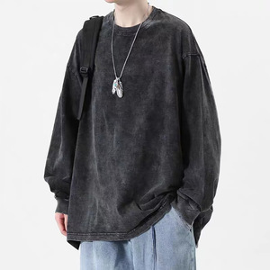 <b>MEN</b> SWEATSHIRT OVERSIZED HEAVY WEIGHT RETRO LONG SLEEVED SHOULDER DROP CASUAL WASHED COTTON T-<b>SHIRT</b> 230G CUSTOM SCREEN PRINT <b>MEN</b> - Product Image 3