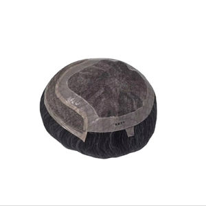 Perruque en cheveux humains à dentelle frontale mono, cheveux chinois vierges Remy, patchs de cheveux, lisses crépus, vague profonde, 1b+gris - Product Image 3