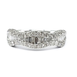 Oem Jewelry Fiable High Quality 18K Solid White Gold Real Diamond Round & Baguette Wedding Band para mujer - Product Image 1