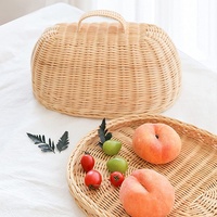 Ensemble de paniers à nourriture en rotin tressé écologiques - Plateau de service décoratif en osier avec couvercle pour le pain, les pâtisseries, les fruits
