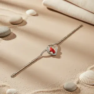 "Gorgeous Gold-Plated Rhinestone Custom <b>Anklet</b> with Red Gemstones <b>for</b> <b>Women</b>" - Product Image 1