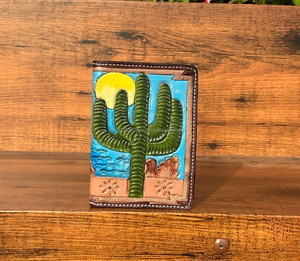 Cartera de mujer de cuero tallado hecho a mano con estampado de Cactus único, monedero para tarjetas de crédito, accesorios para pasaporte, cartera - Product Image 2