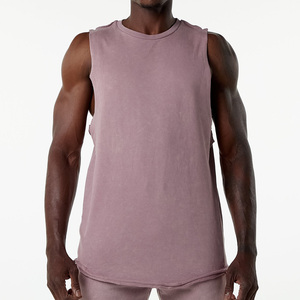 Débardeur de gym 100% coton personnalisé pour hommes grande taille respirant entraînement Fitness débardeur court lavé côtelé col carré tricoté - Product Image 6