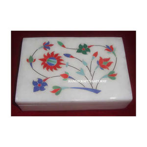 Dernier produit Boîte à bijoux incrustée de marbre blanc pur forme rectangulaire et finition fine polie pour cadeau d'affaires - Product Image 1