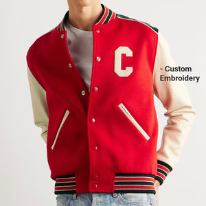 Blouson universitaire de baseball pour homme, 100% coton, léger, respirant, enduit, avec broderie carrée personnalisée sur le devant, vente en gros pour l'hiver - Product Image 2