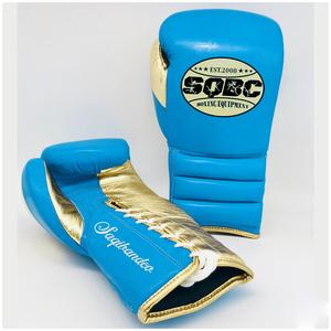 Gants de combat or/bleu métallisé, gants d'entraînement de sports de combat, gants MMA et gants de boxe à lacets - Product Image 1