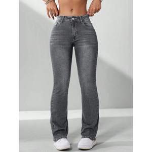 Jeans de Mezclilla Gris de Cintura Alta para Mujer, Corte Ajustado, Estilo Bell Bottom, Y2K, Vintage, Estilo Urbano, Moda Retro Moderna, Talla 26 40 - Product Image 5