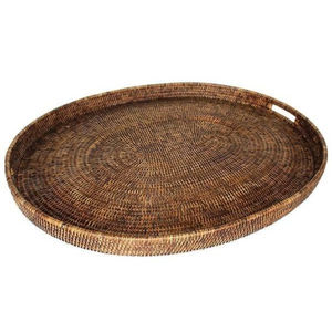 Ensemble de 2 plateaux décoratifs pour la maison en rotin avec forme ronde et design en nacre parfait pour servir des aliments et des desserts - Product Image 2
