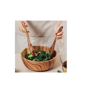 Grand bol de service en bois d'acacia ondulé pour Fruits salades en bambou nourriture vaisselle décoration avec cuillère ensemble pas cher - Product Image 2