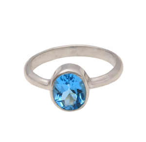 แหวนเงินแท้สีฟ้าพลอยโทแพซทรงไข่925สำหรับผู้หญิงเครื่องประดับหินวันเกิด - Product Image 1